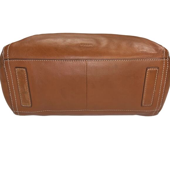 Fossil Emma Leather Tote Handbag Caramel Brown Large Capacity Laptop Zip Top - Picture 8 of 16